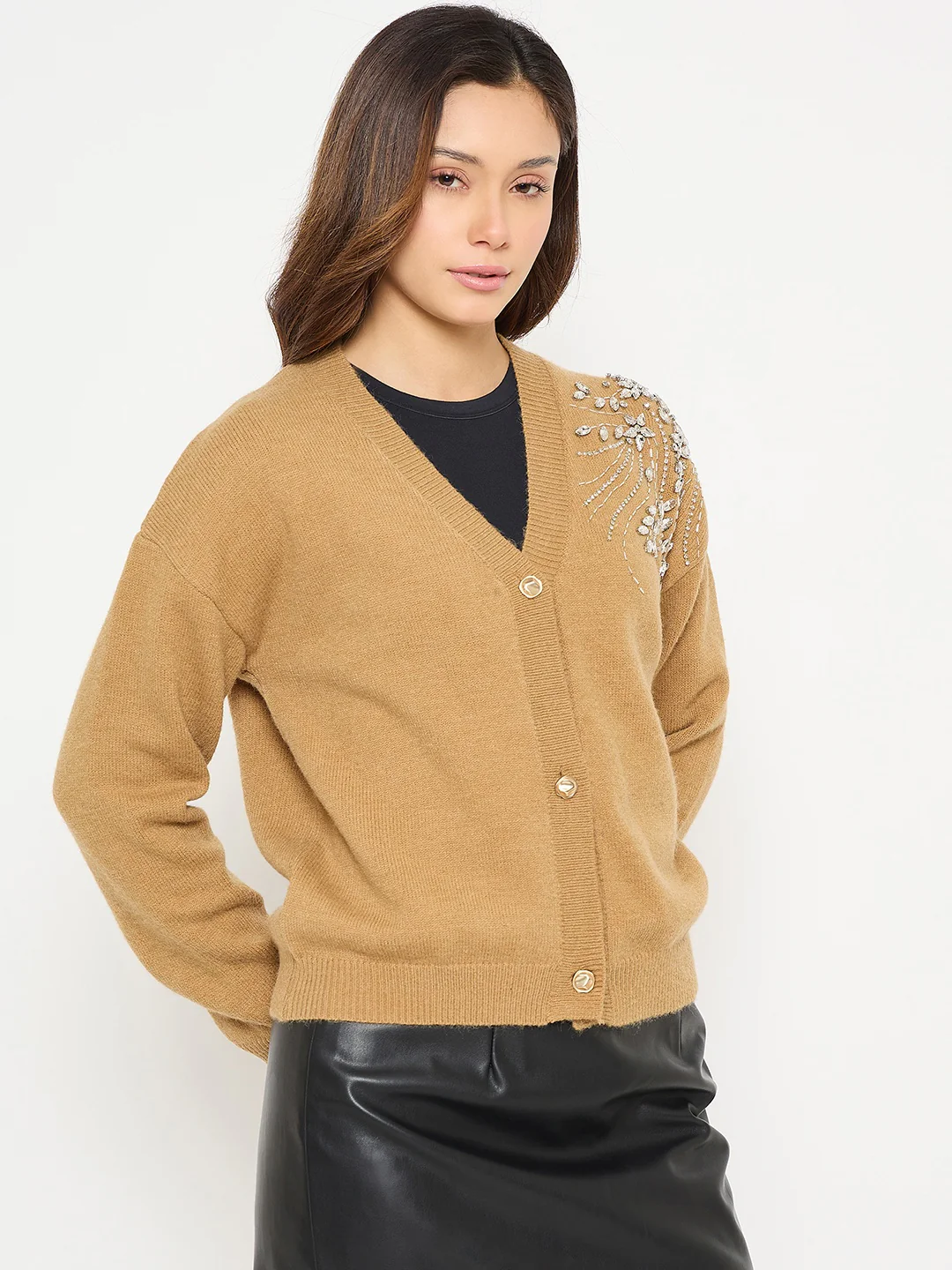 Madame Embellished Khaki Sweater - Image 4