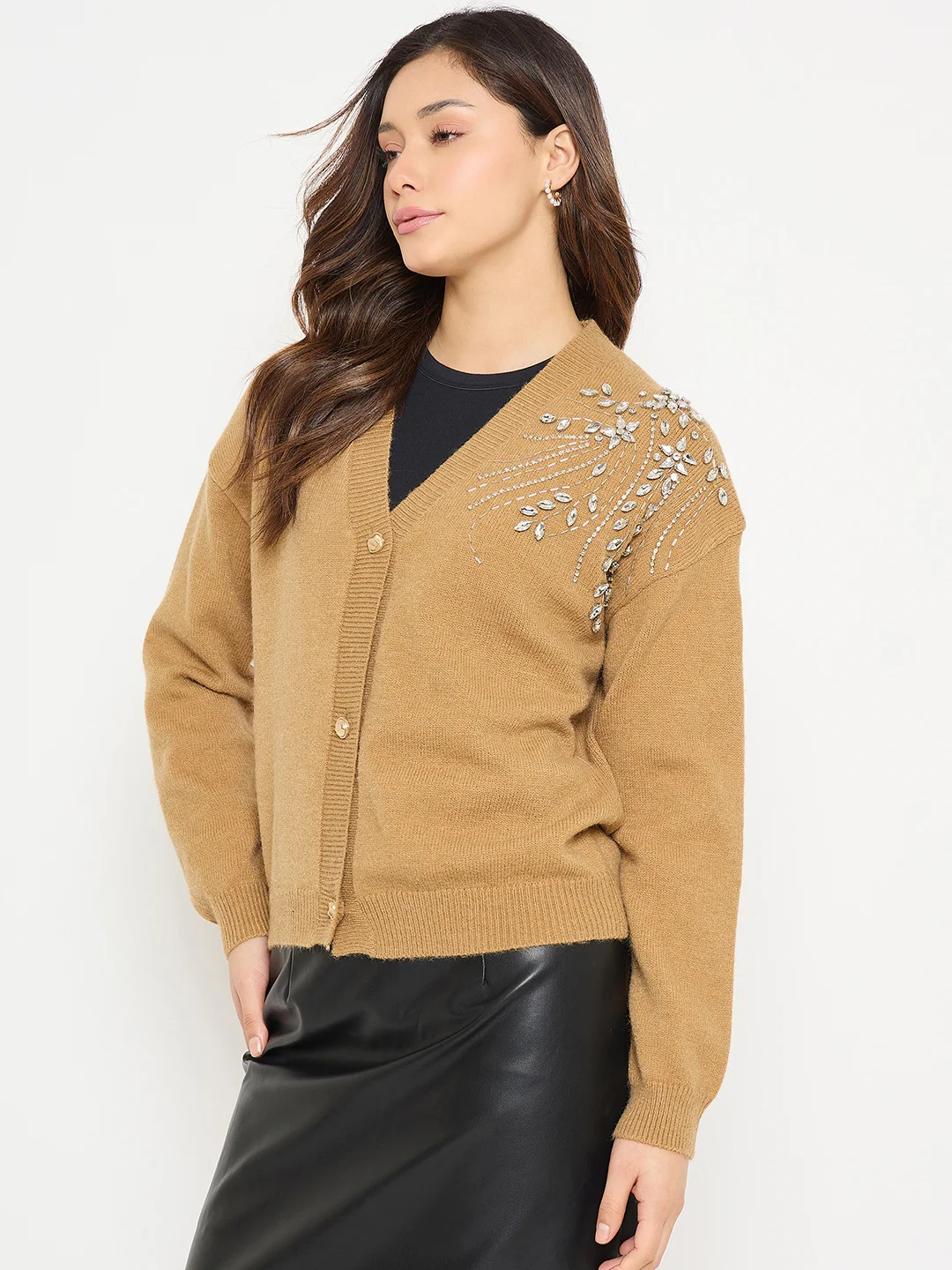 Madame Embellished Khaki Sweater - Image 5