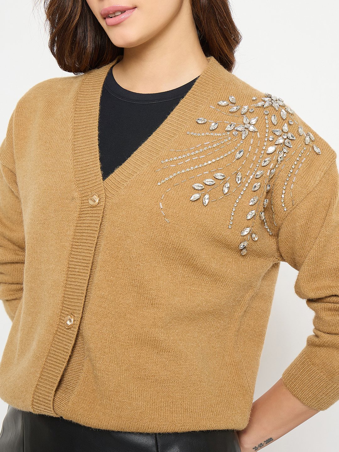 Madame Embellished Khaki Sweater - Image 7