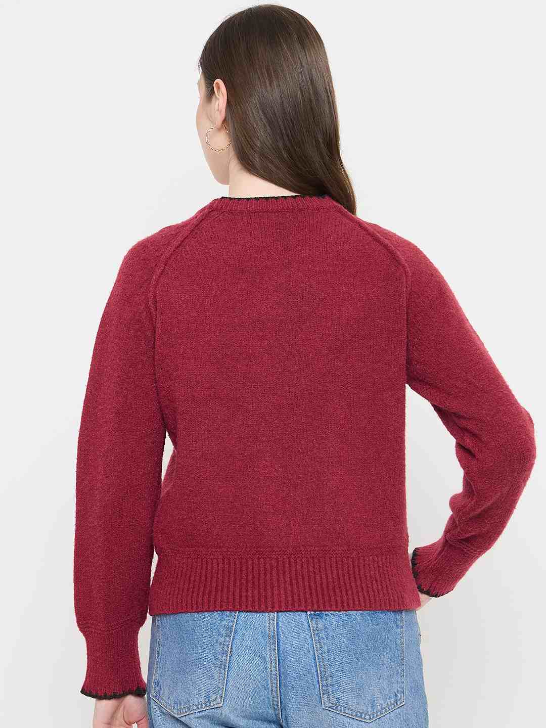 Madame Maroon Crew Neck Sweater - Image 6