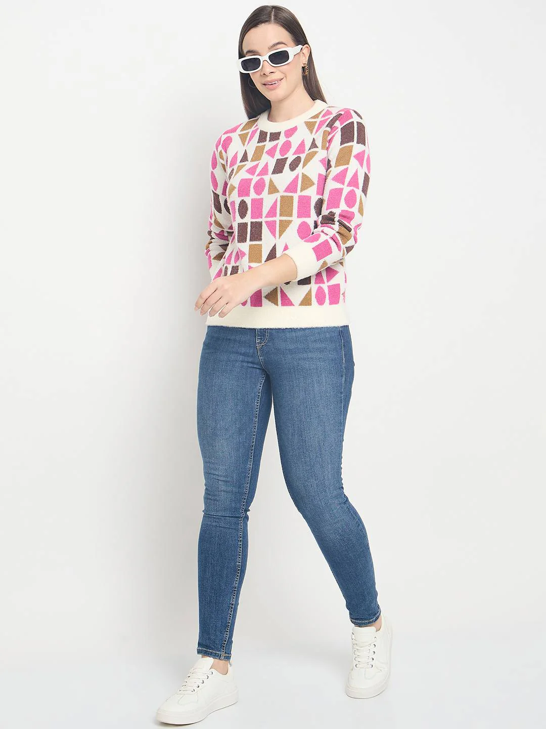 Madame Geometric Print Acrylic Blend Multicolor Sweater - Image 2