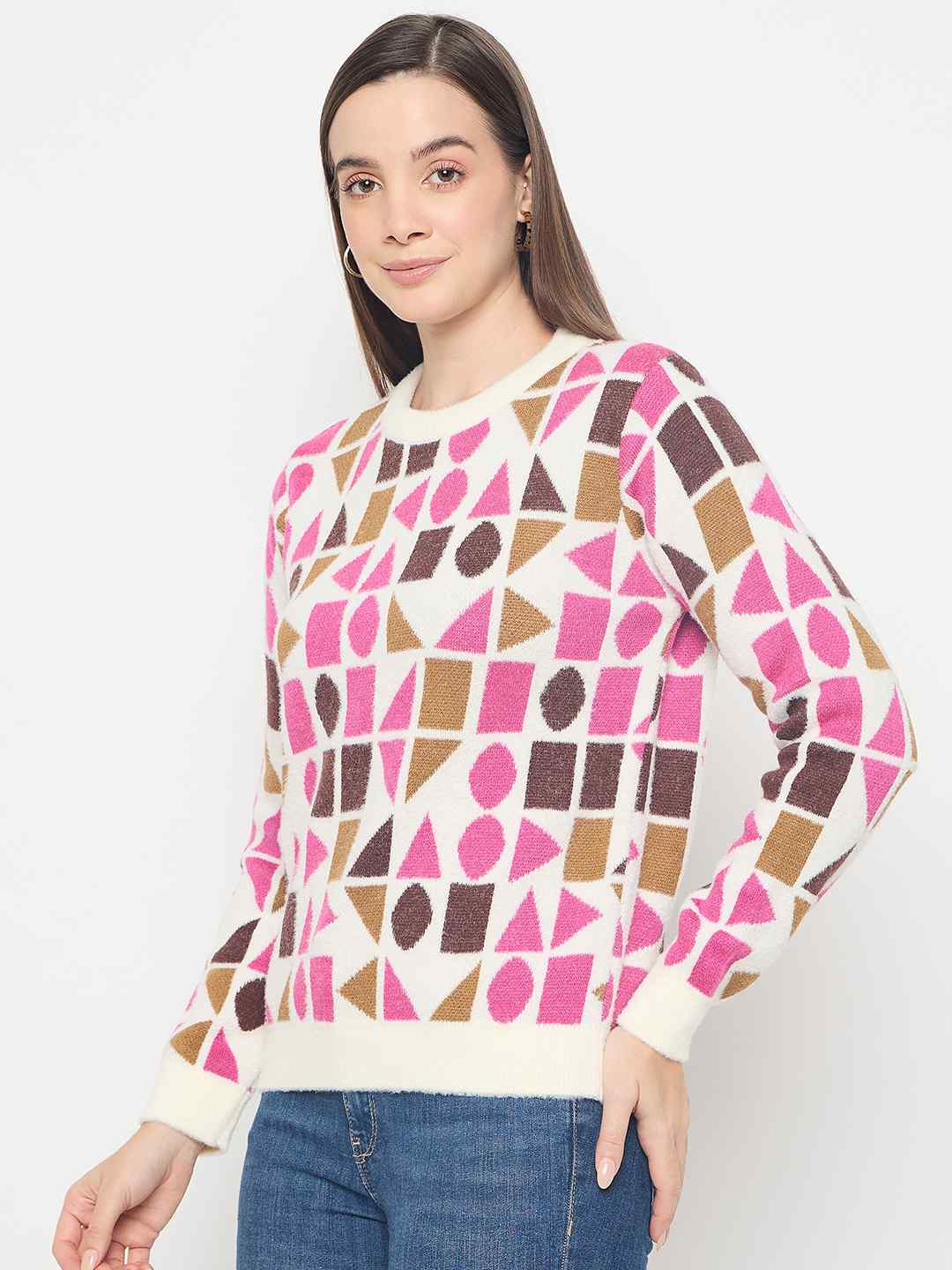 Madame Geometric Print Acrylic Blend Multicolor Sweater - Image 5
