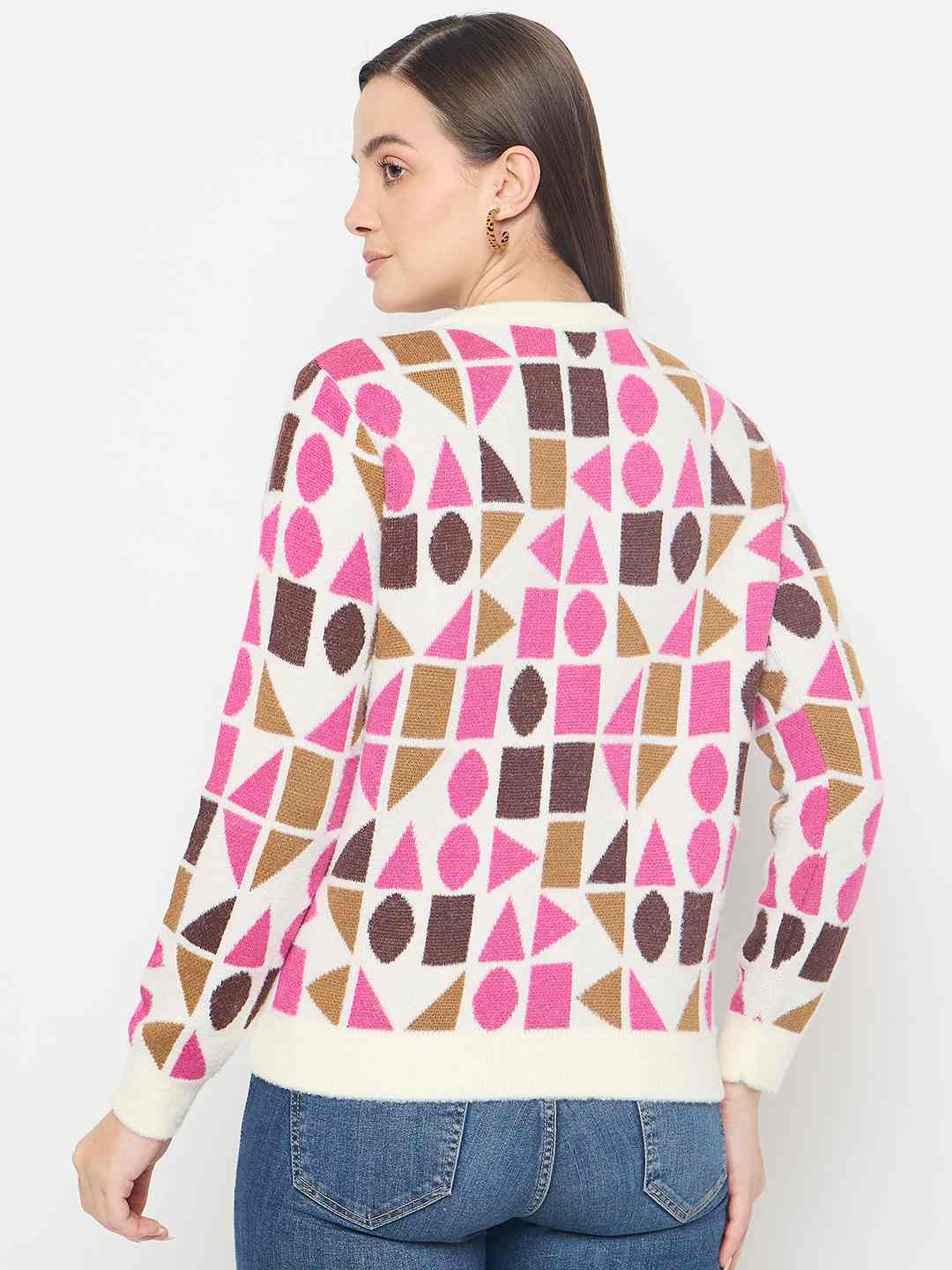 Madame Geometric Print Acrylic Blend Multicolor Sweater - Image 6