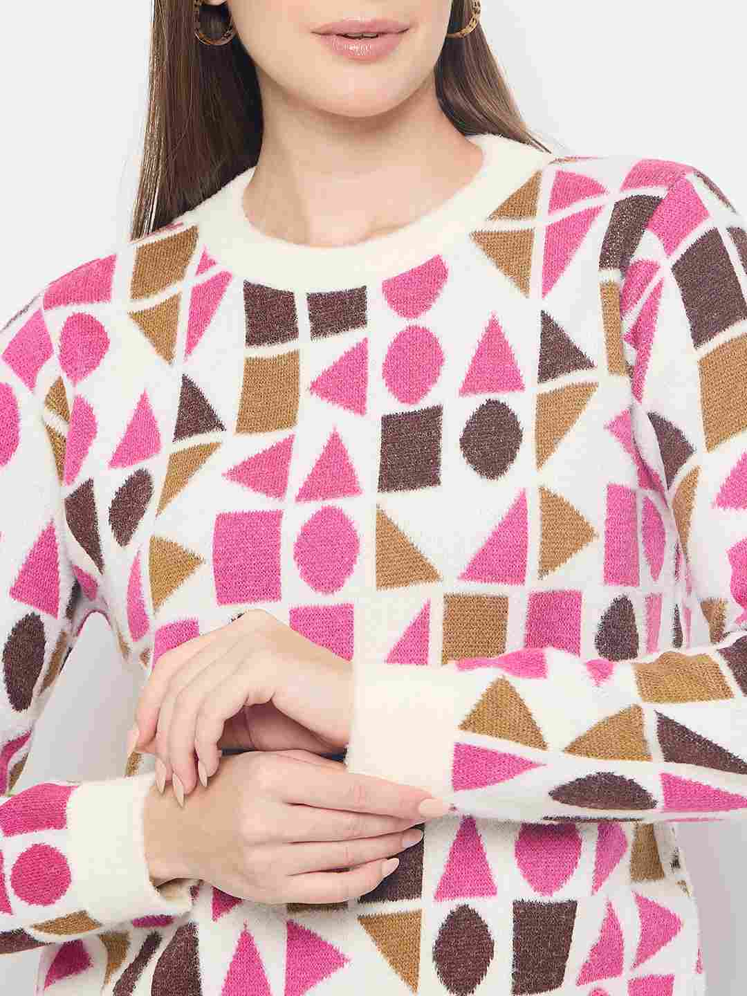 Madame Geometric Print Acrylic Blend Multicolor Sweater - Image 7