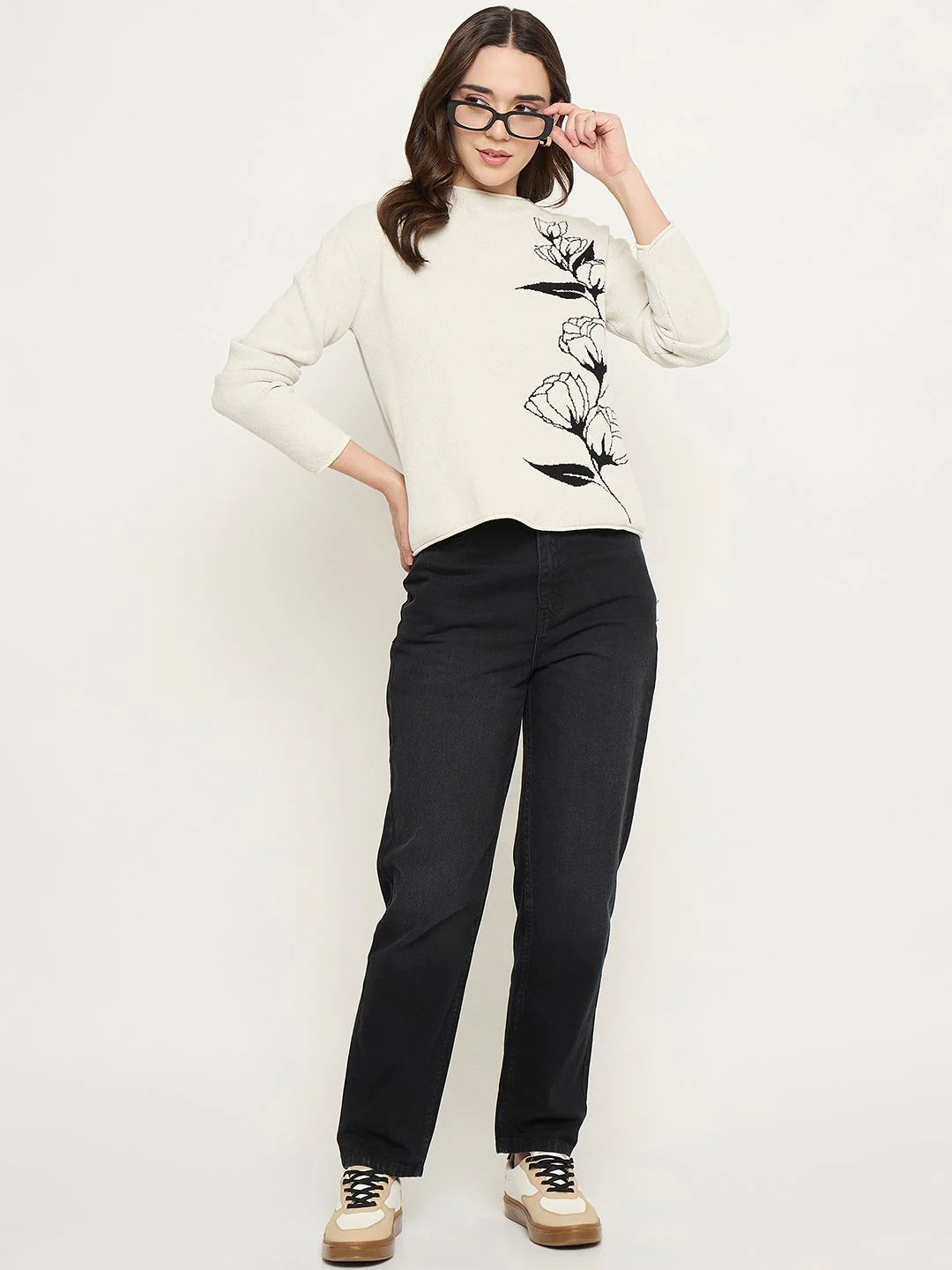 Madame Floral Print White Sweater - Image 2