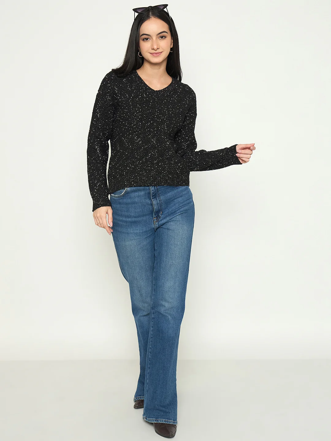 Madame Embellished Black Round Neck Sweater - Image 2