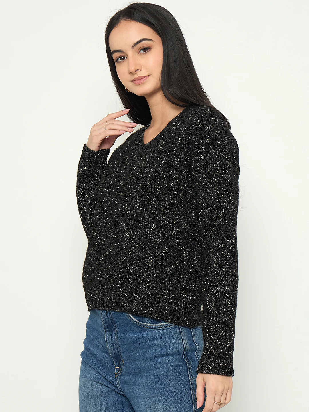 Madame Embellished Black Round Neck Sweater - Image 5