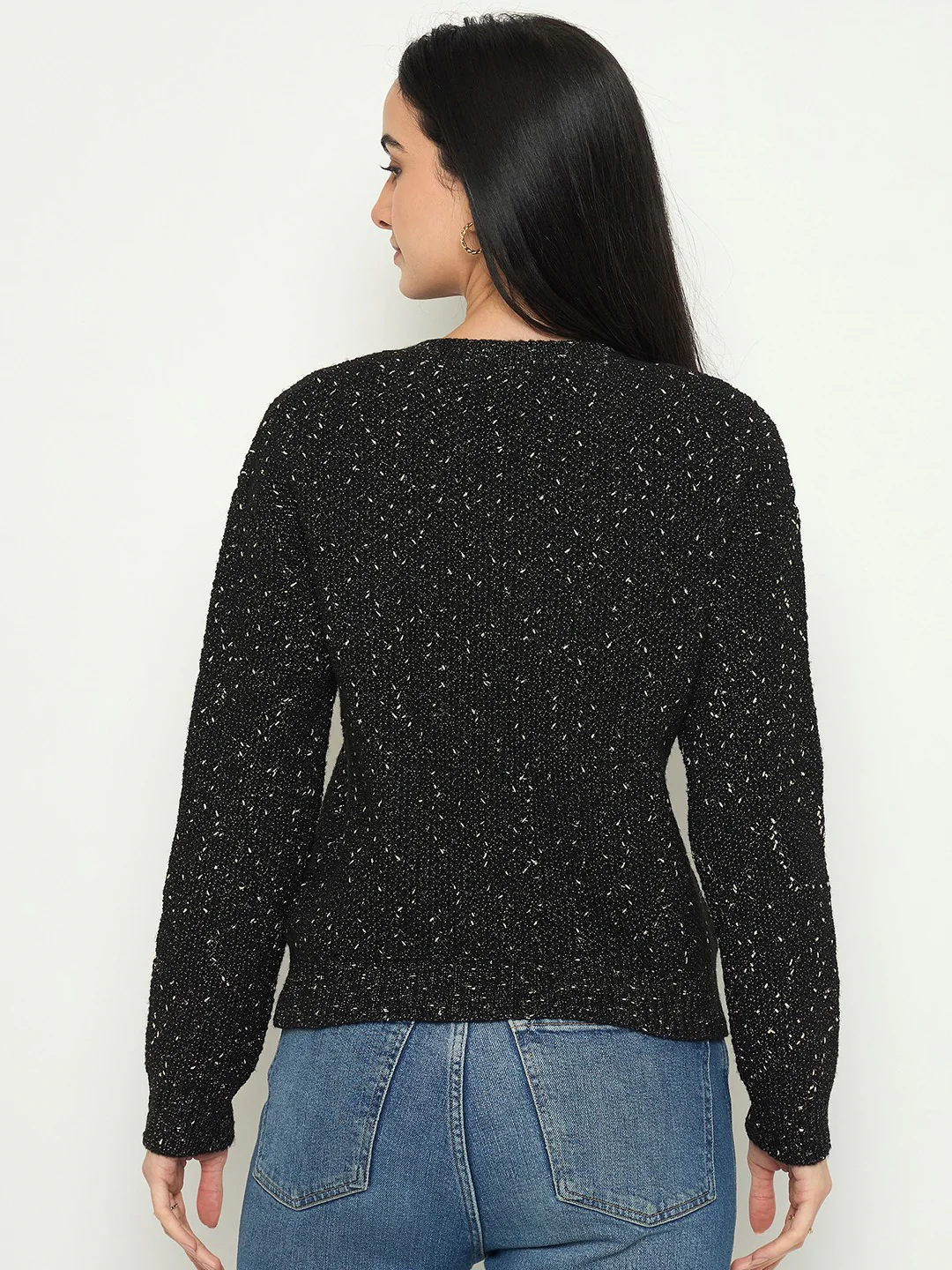 Madame Embellished Black Round Neck Sweater - Image 6