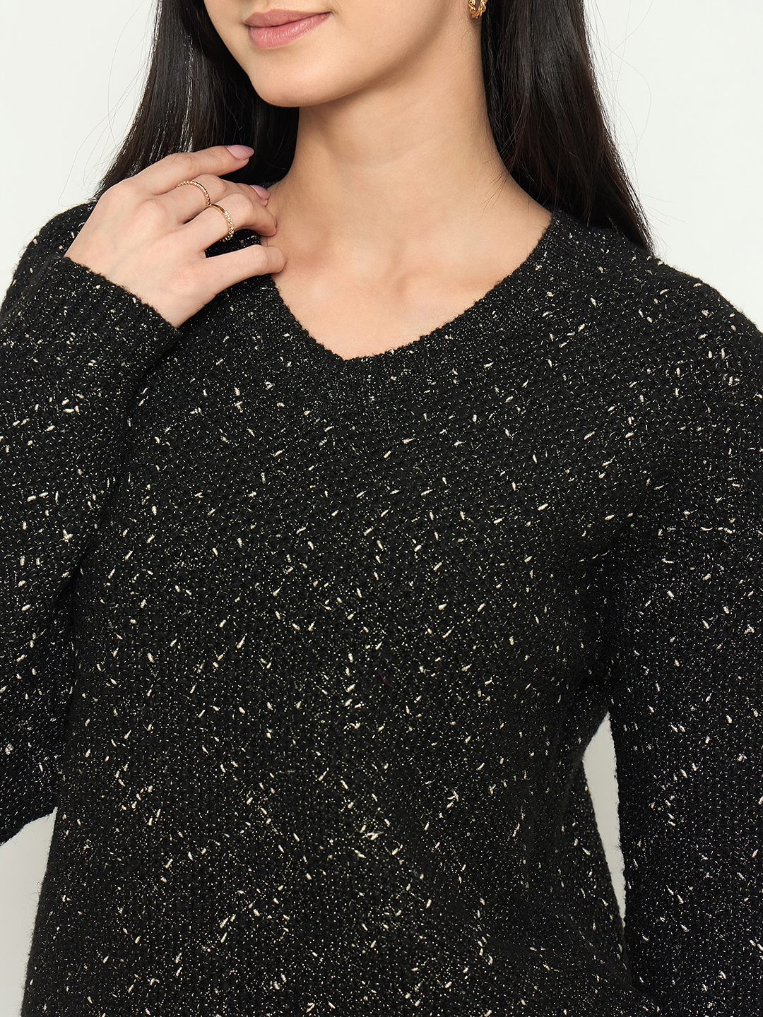 Madame Embellished Black Round Neck Sweater - Image 7