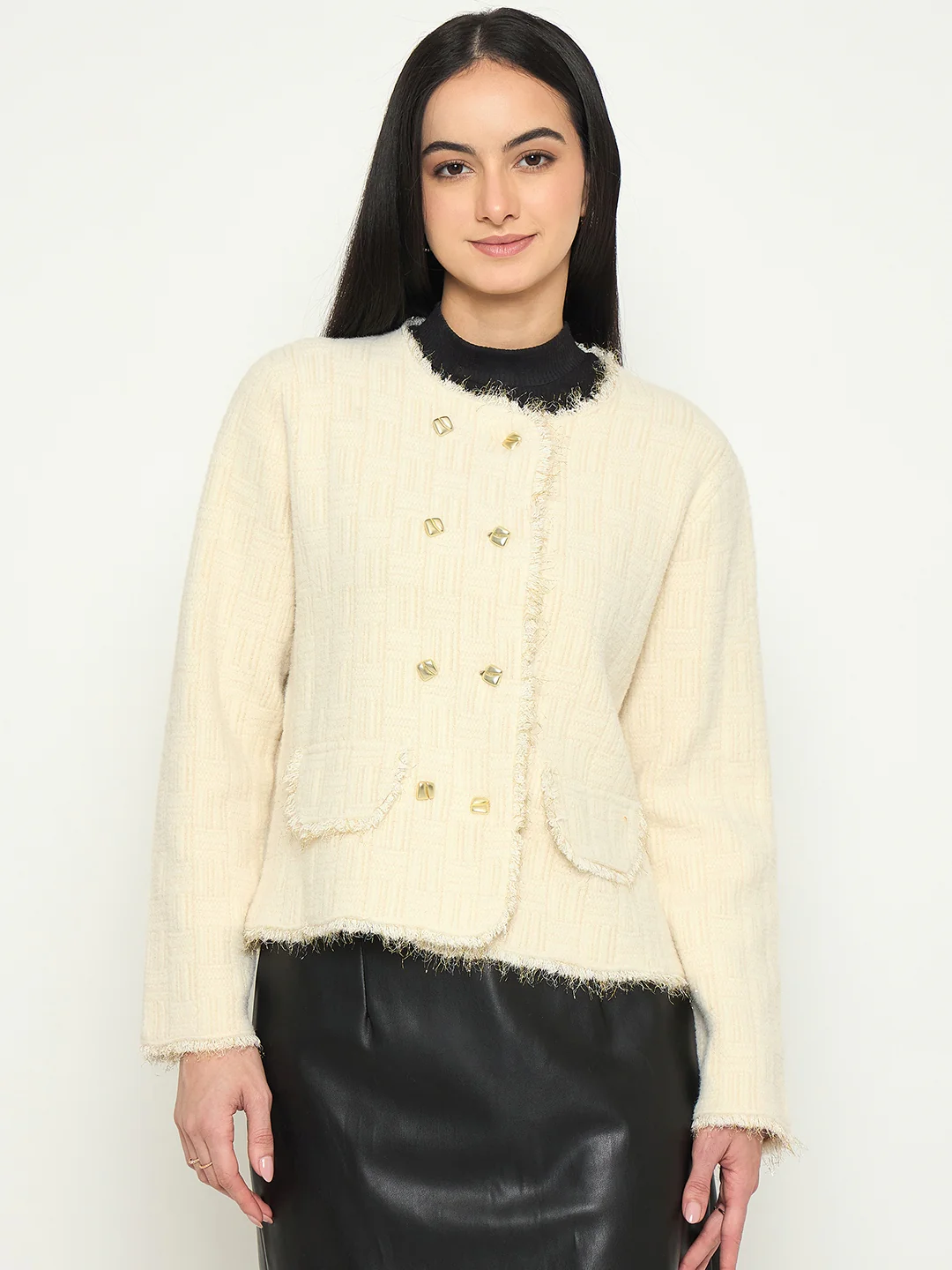 Madame White Cardigan with Buttons and front pockets