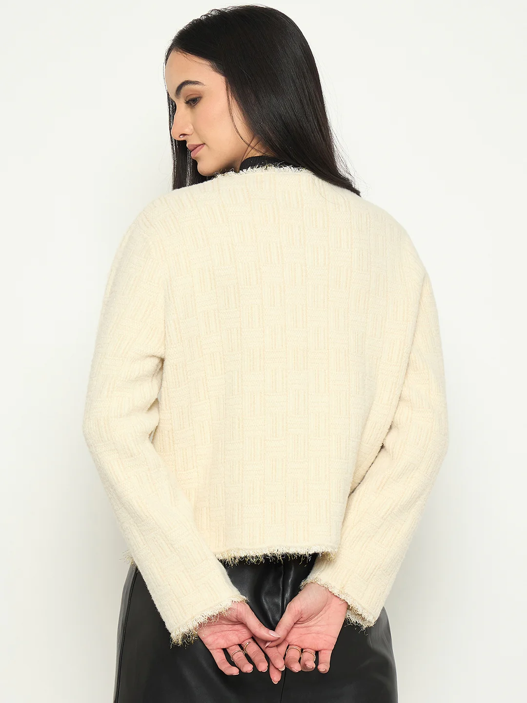 Madame White Cardigan with Buttons and front pockets - Image 6