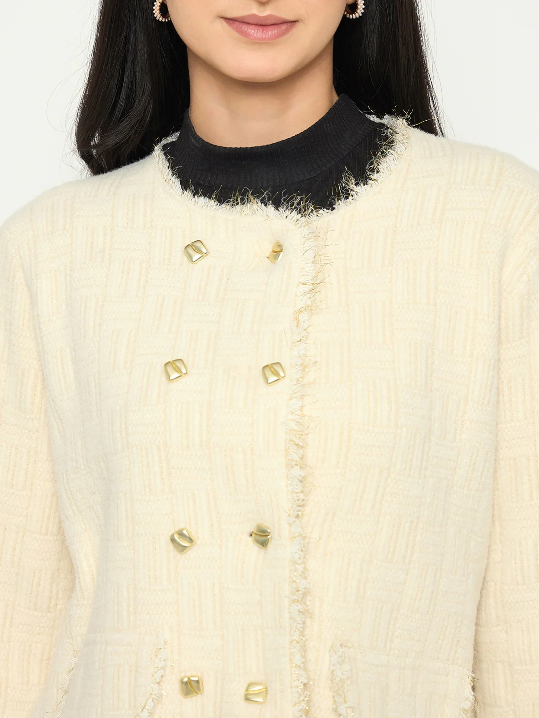 Madame White Cardigan with Buttons and front pockets - Image 7