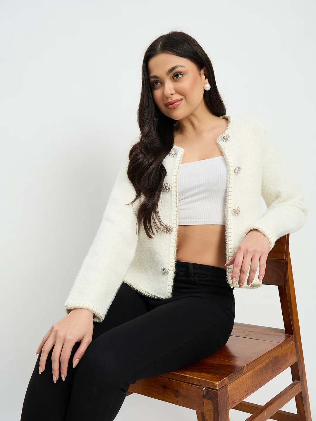 Madame Knit Off White Cardigan - Image 2