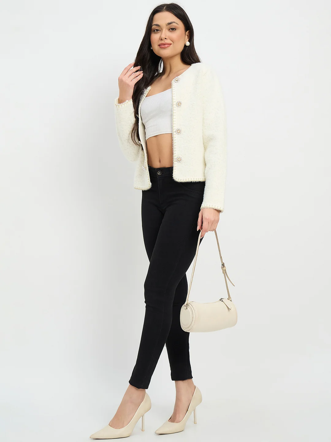Madame Knit Off White Cardigan - Image 3