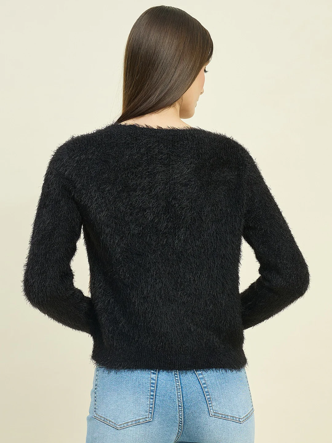 Madame Round Neck Embellished Button Black Shrug - Image 6