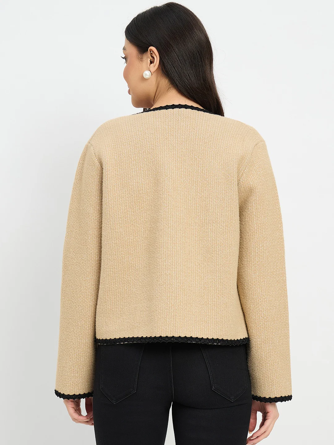 Madame Contrast Trim Brown Cardigan - Image 6