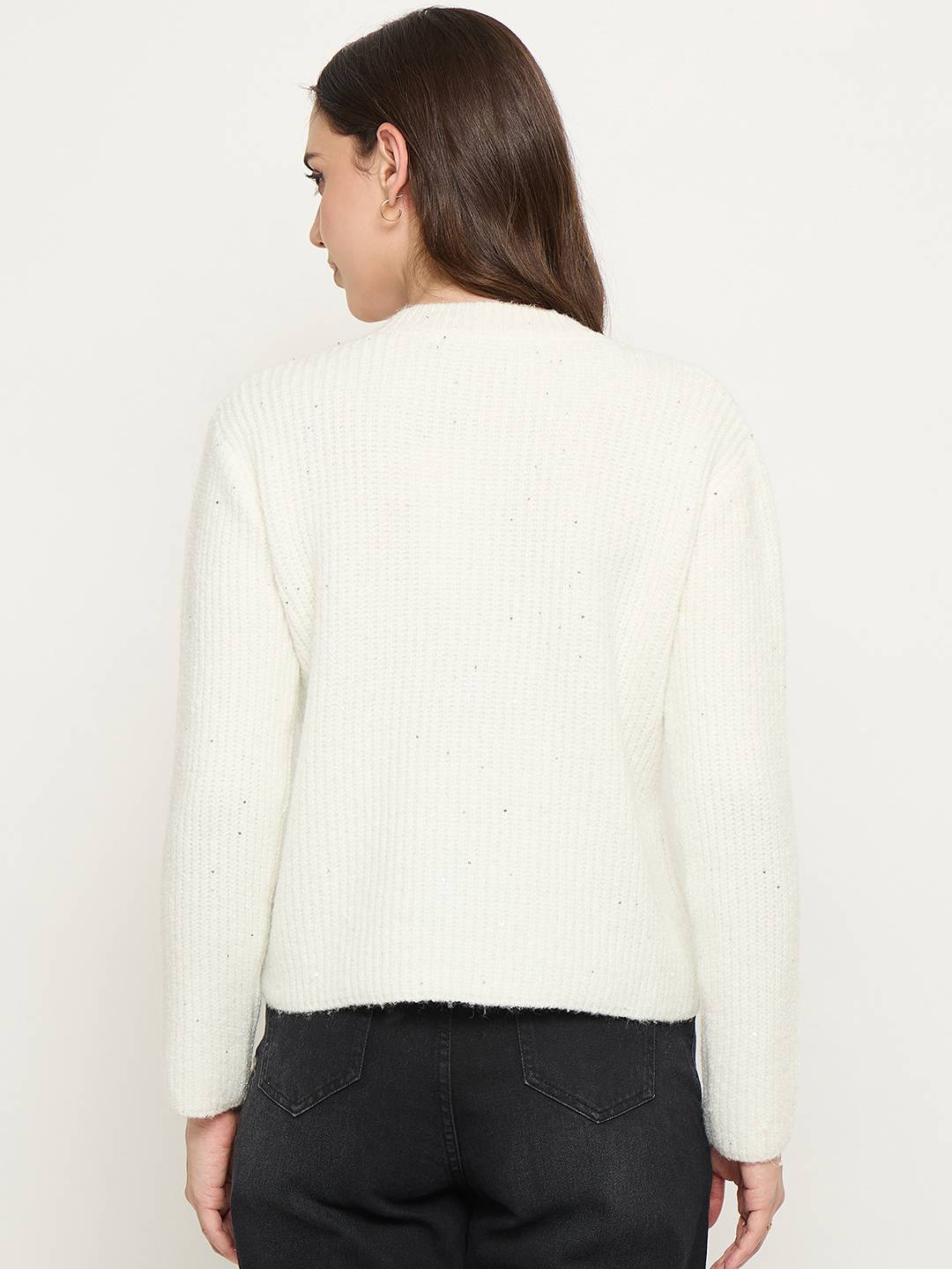 Madame Off White Solid Sweater - Image 6