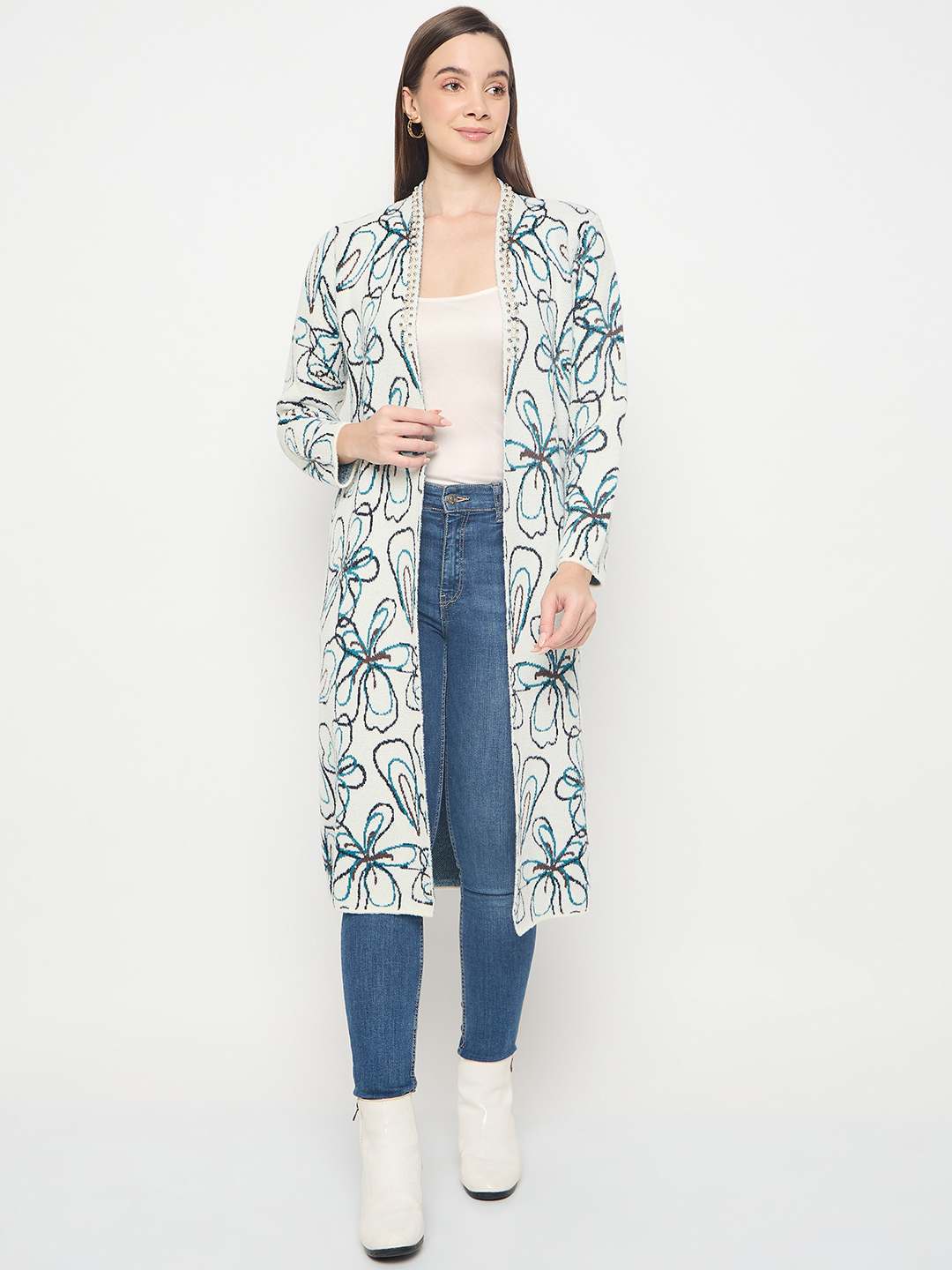 Madame Floral Print Multicolor Open Long Shrug - Image 2