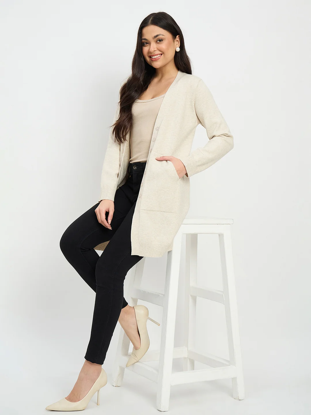 Madame Beige Knit Long Shrug - Image 2