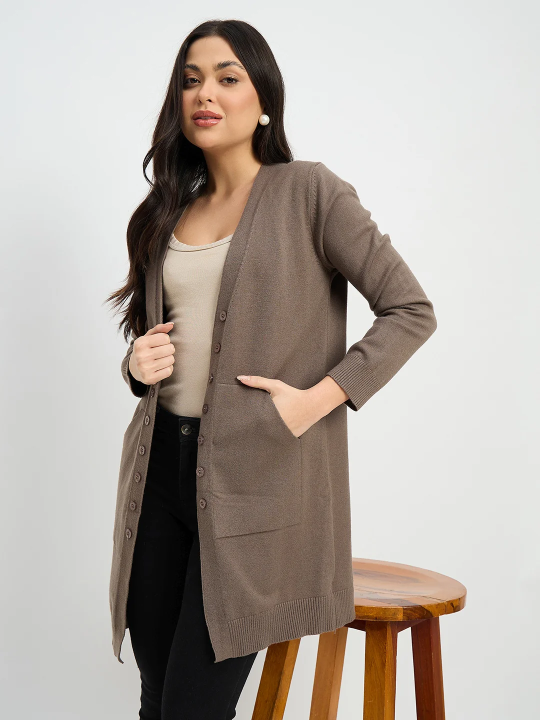Madame Brown Knit Long Shrug - Image 2
