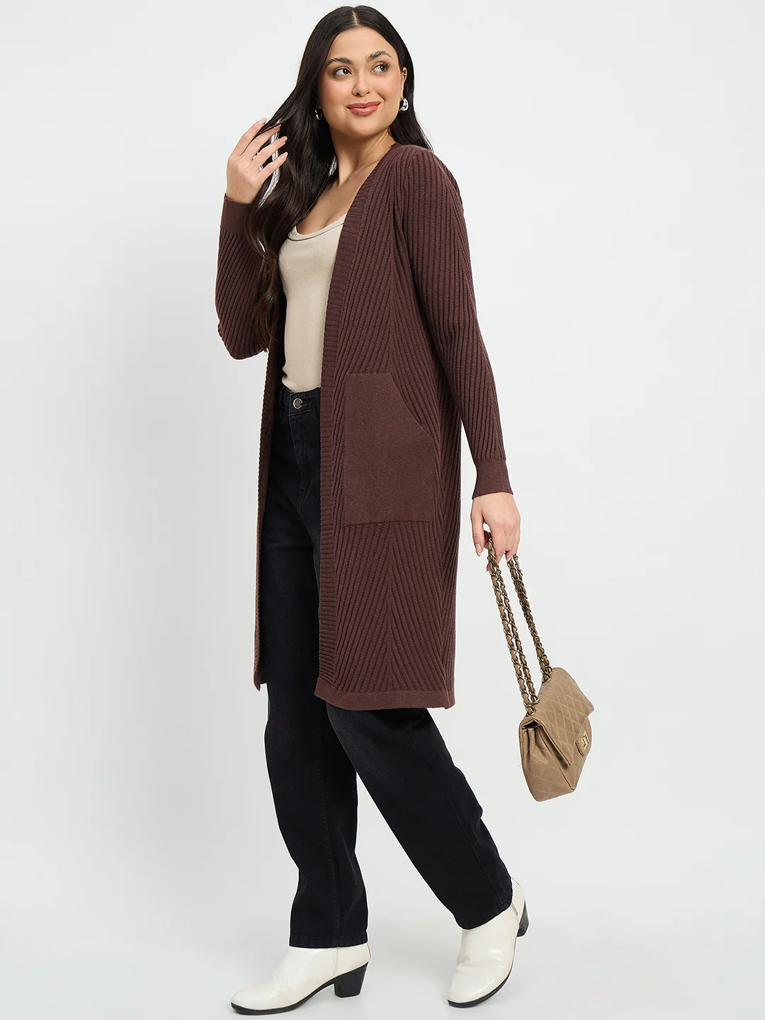 Madame Brown Knit Long Shrug - Image 3