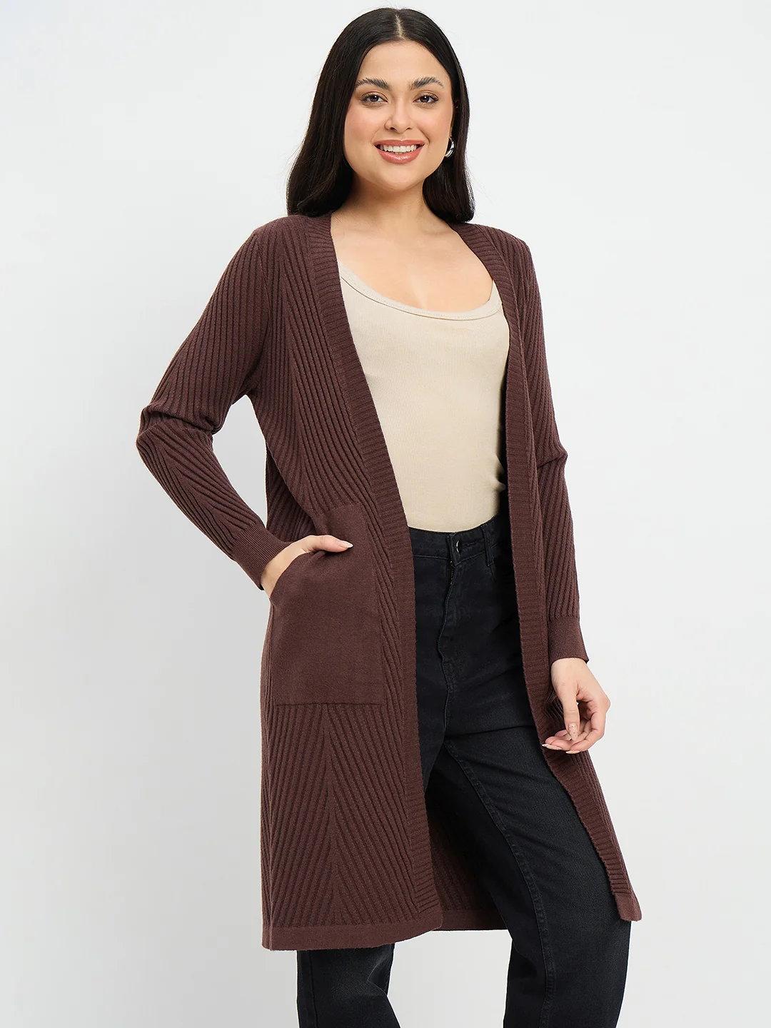Madame Brown Knit Long Shrug - Image 4