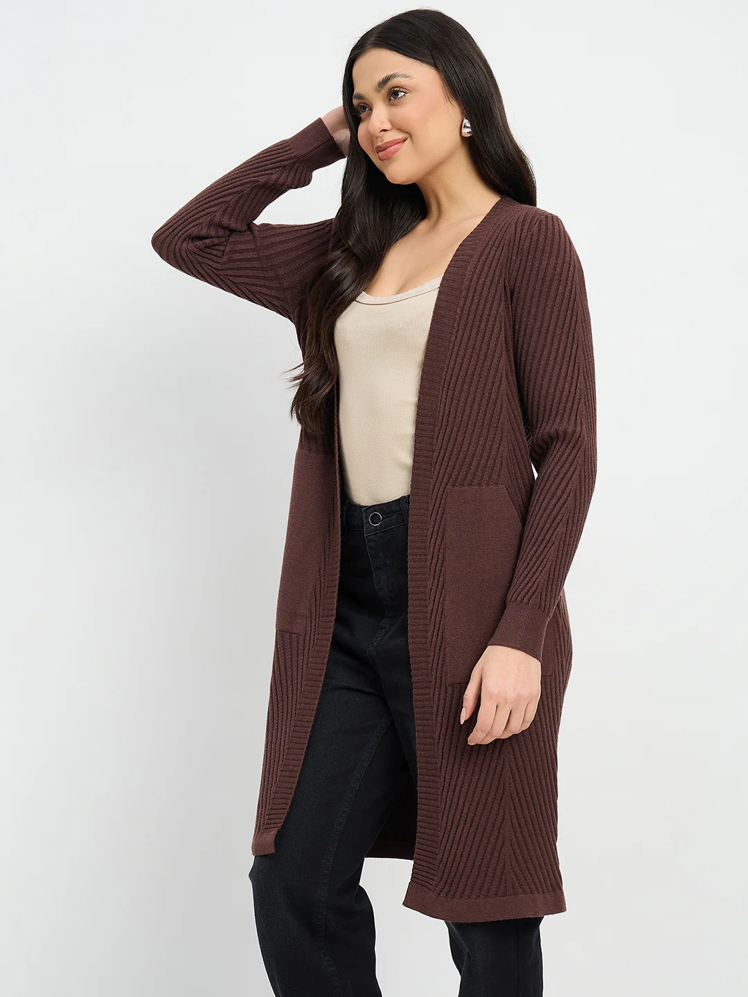 Madame Brown Knit Long Shrug - Image 5