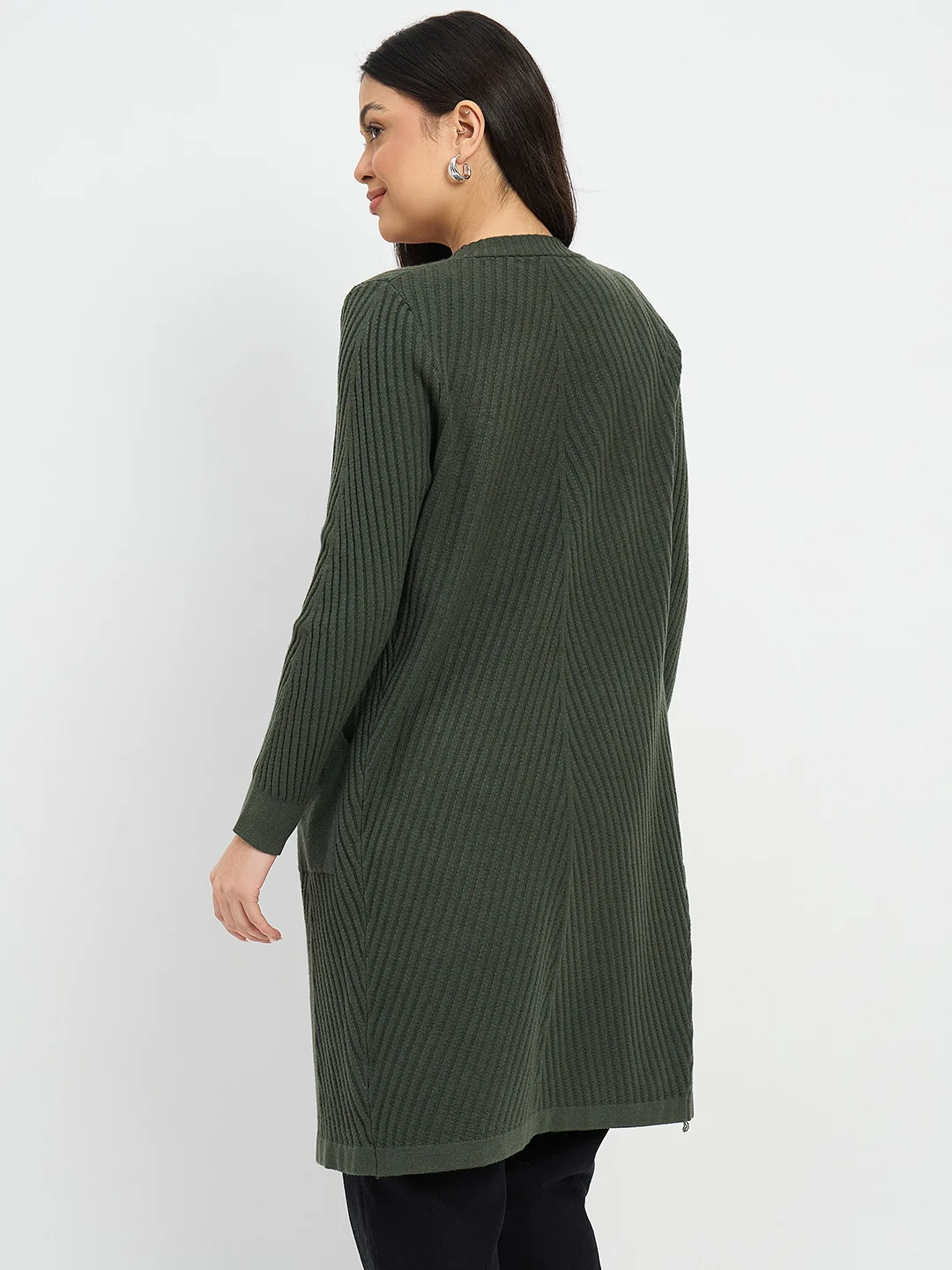 Madame Olive Green Knit Long Shrug - Image 6