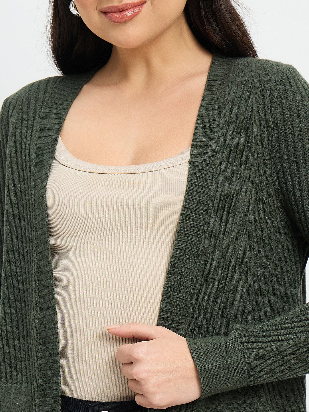 Madame Olive Green Knit Long Shrug - Image 7