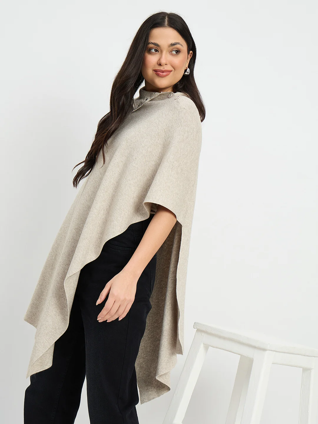 Madame Beige High Neck Pullover Shrug - Image 2