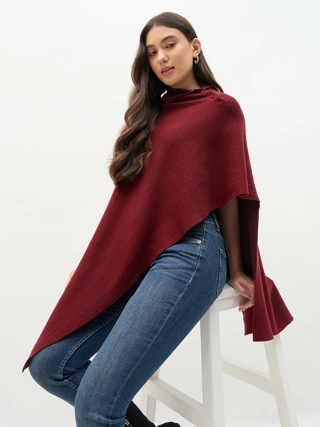 Madame Wine Color Pullover Wine Red Shrug - Image 2
