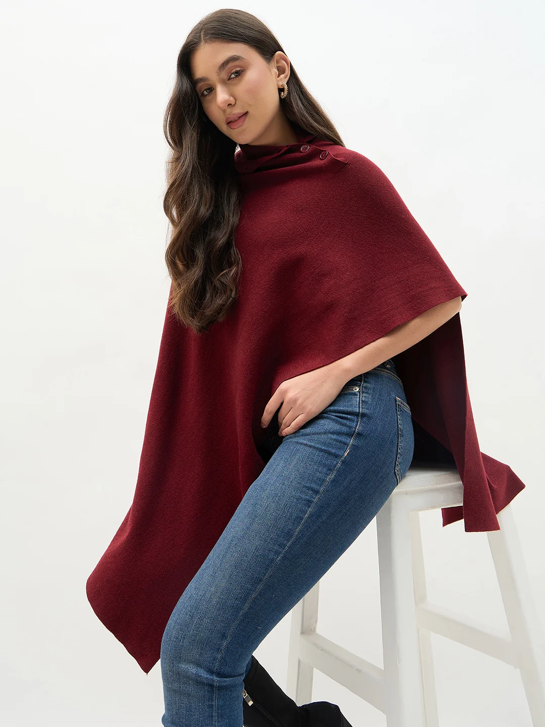 Madame Wine Color Pullover Wine Red Shrug - Image 3