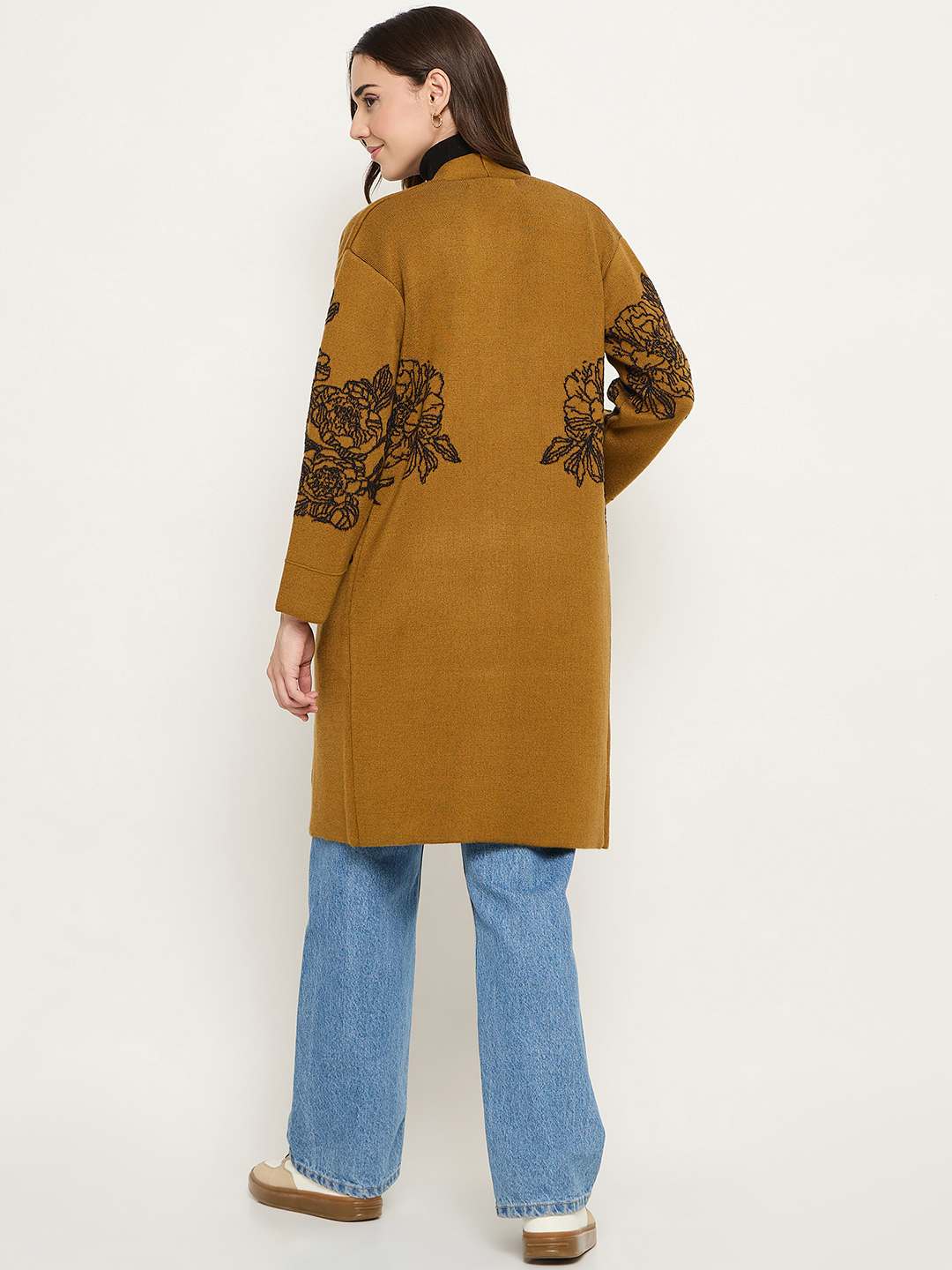 Madame Floral Print Tan Brown Open Long Shrug - Image 6