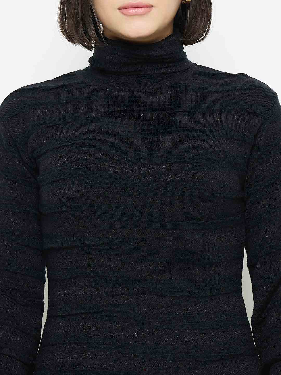 Madame High Neck Black Knitted Midi Dress - Image 8