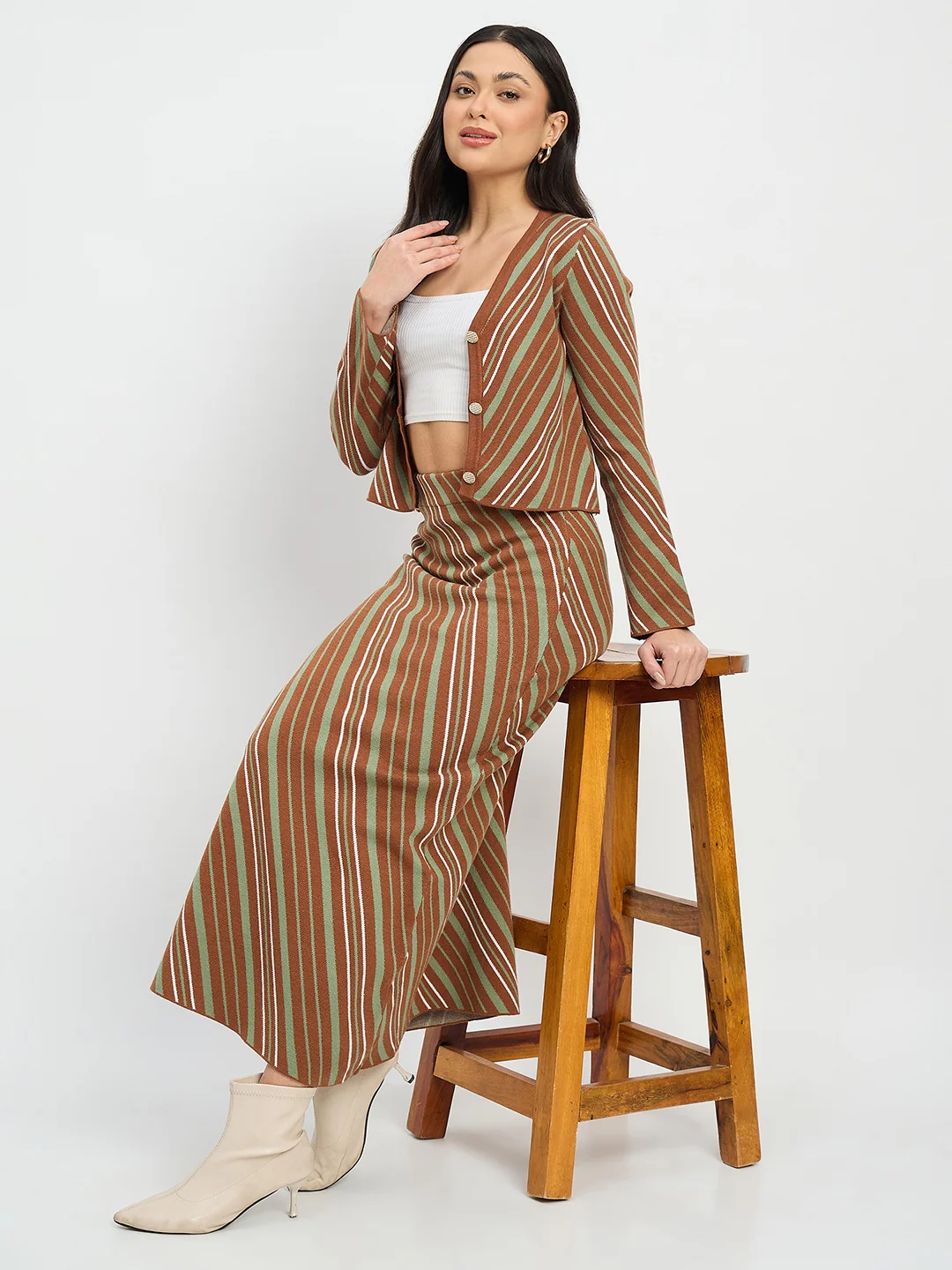 Madame Striped Cardigan and Skirt Co-ord Set - Image 2