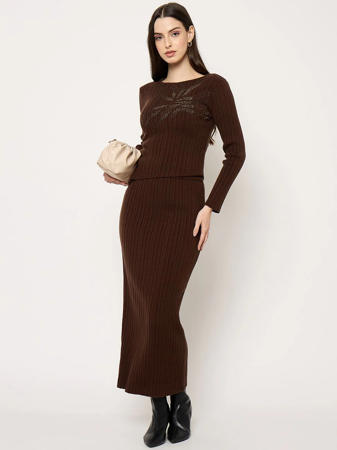 Madame Sweater and Skirt Shimmery Knitted Co-ord Set - Image 2