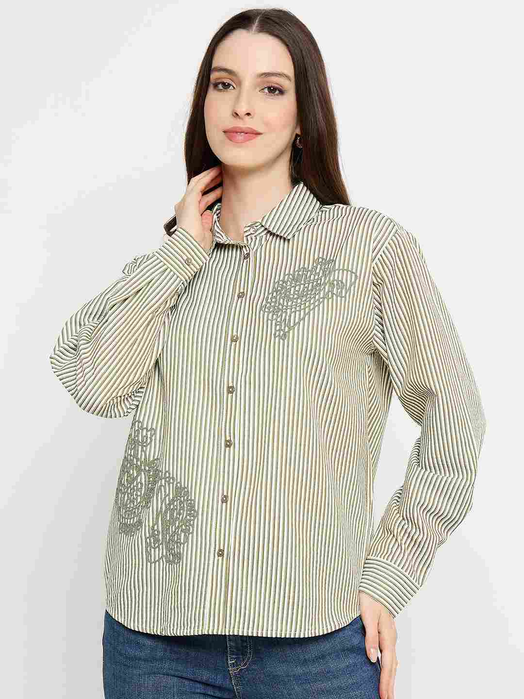 Madame Embroidered Green Shirt - Image 4
