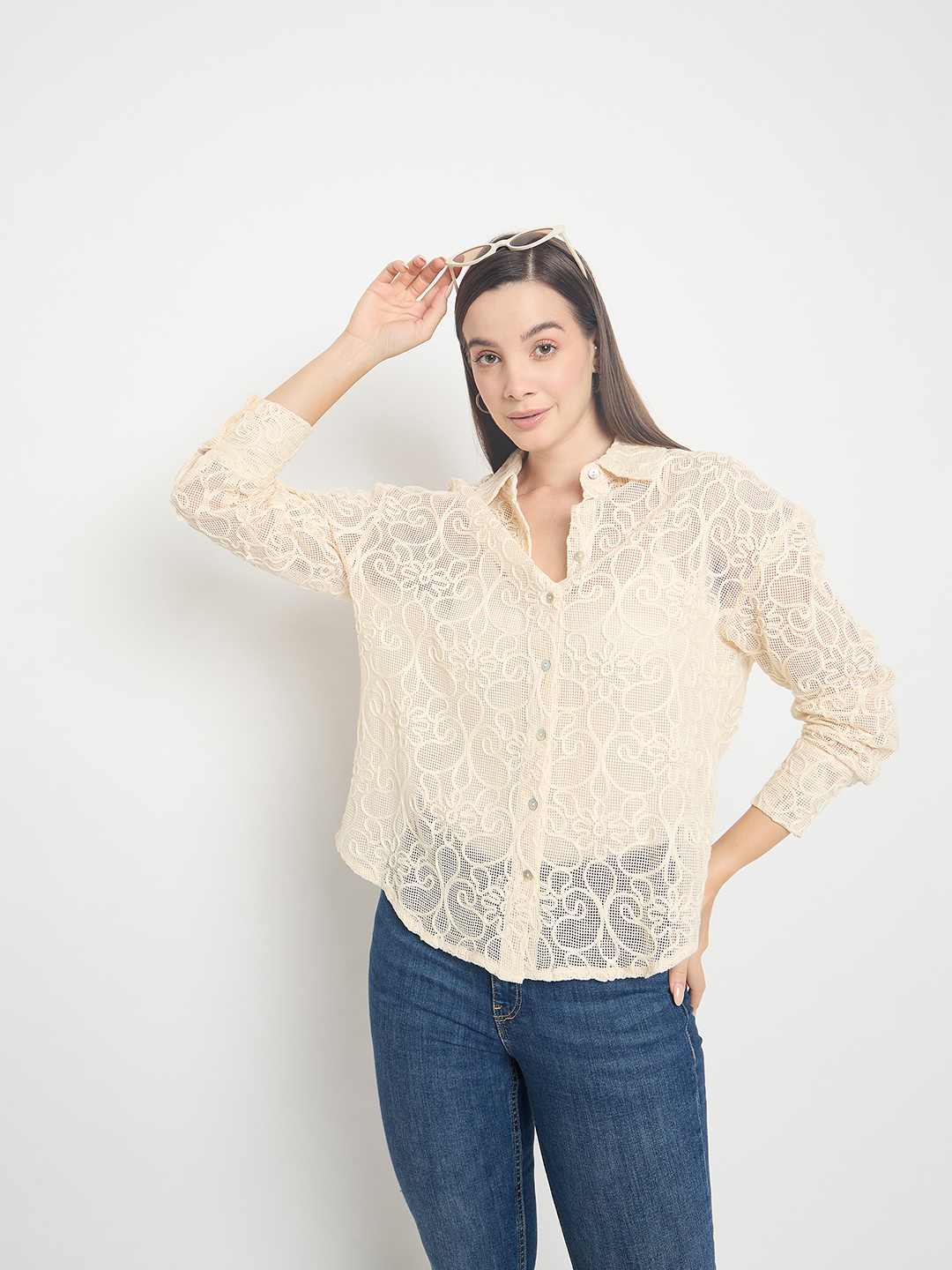 Madame Dori Embroidered Off White Cotton Shirt - Image 2