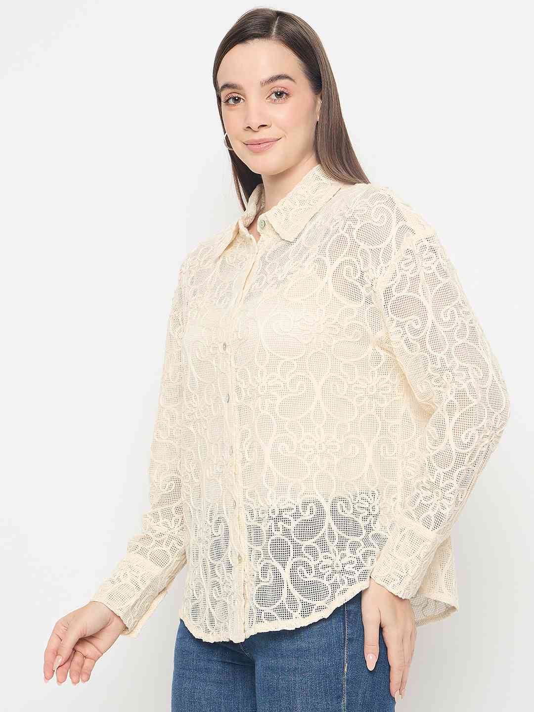 Madame Dori Embroidered Off White Cotton Shirt - Image 6