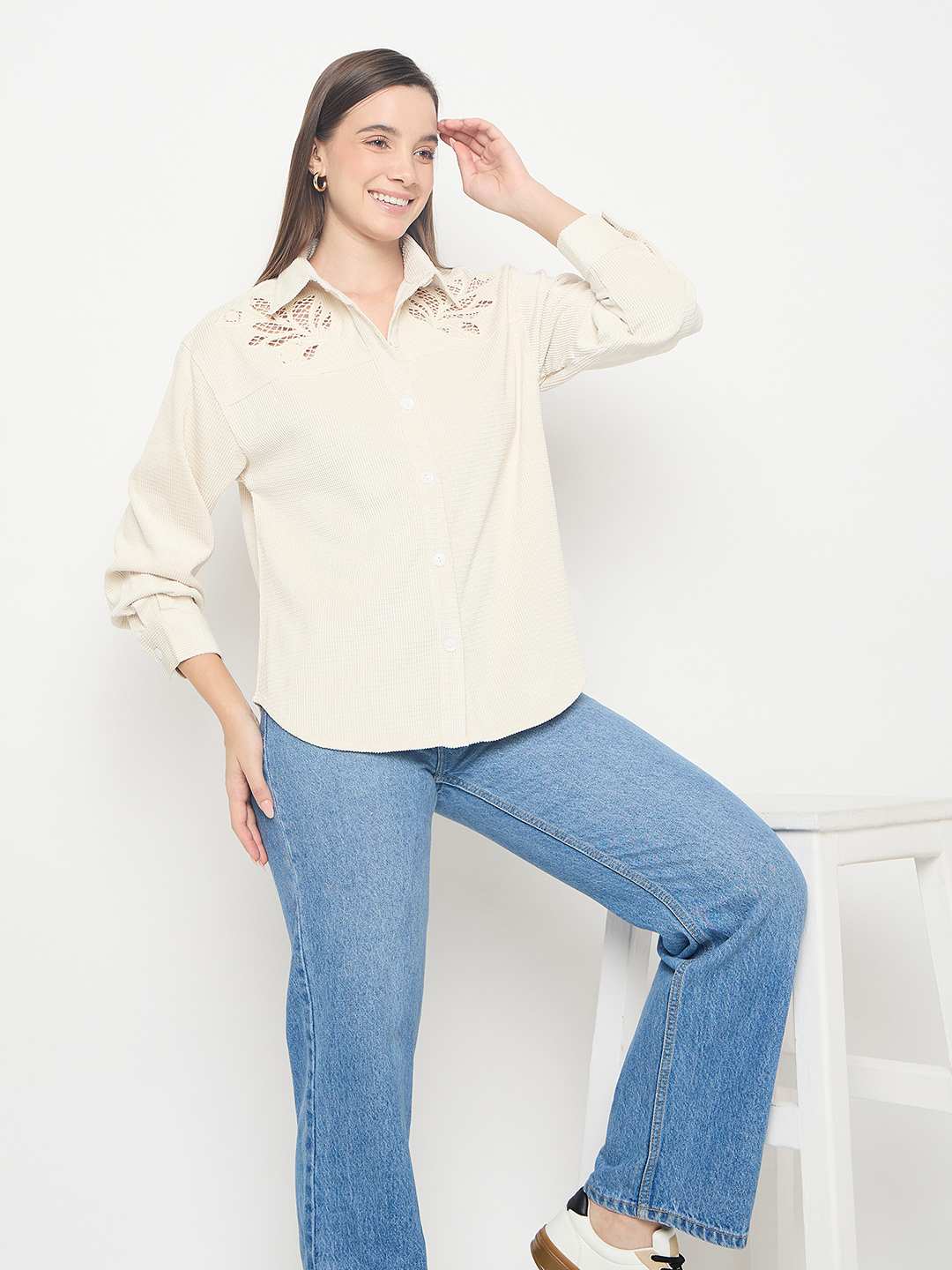 Madame Cutwork Detailed Off White Shirt
