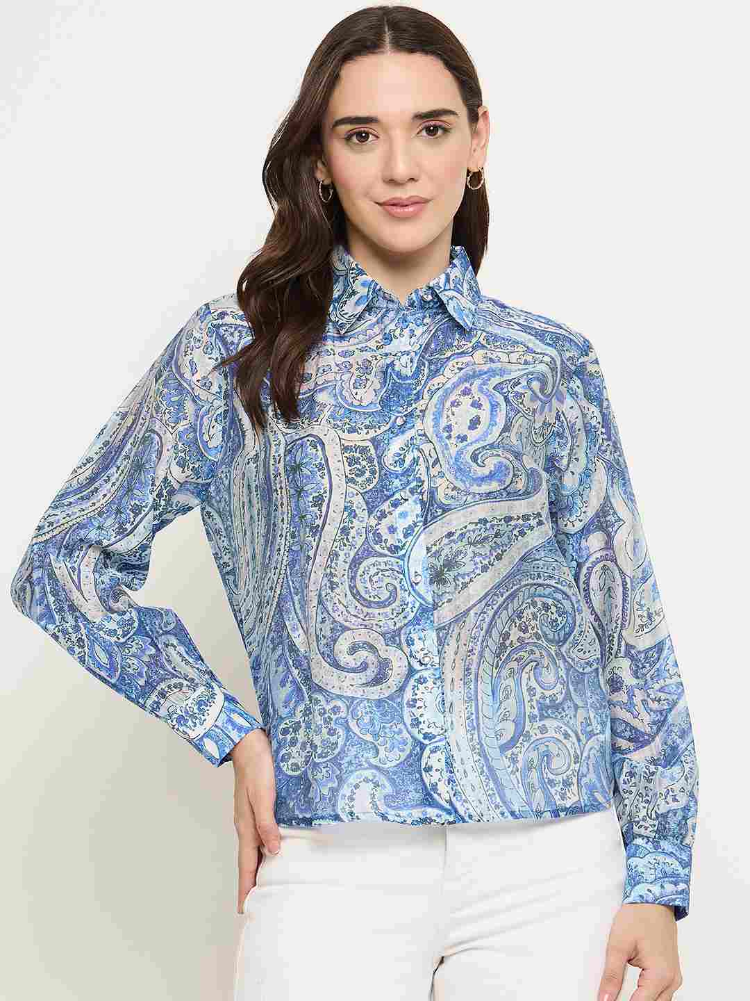 Madame Paisley Print Blue Shirt - Image 3