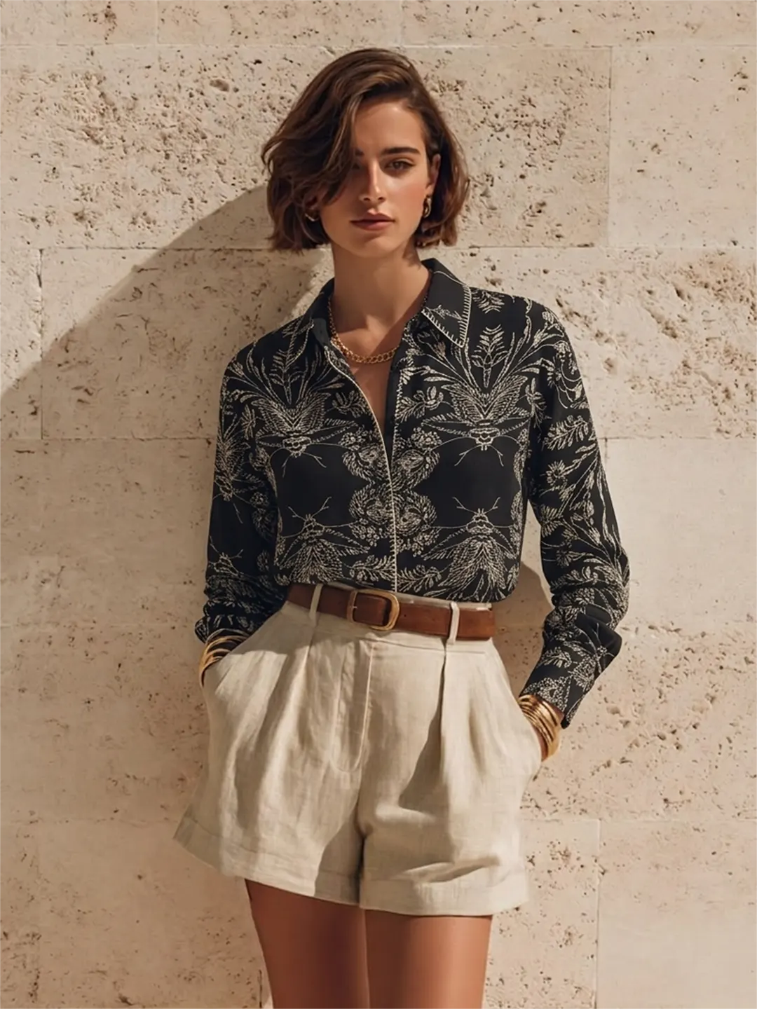 Madame Black Rayon-Nylon Printed Shirt