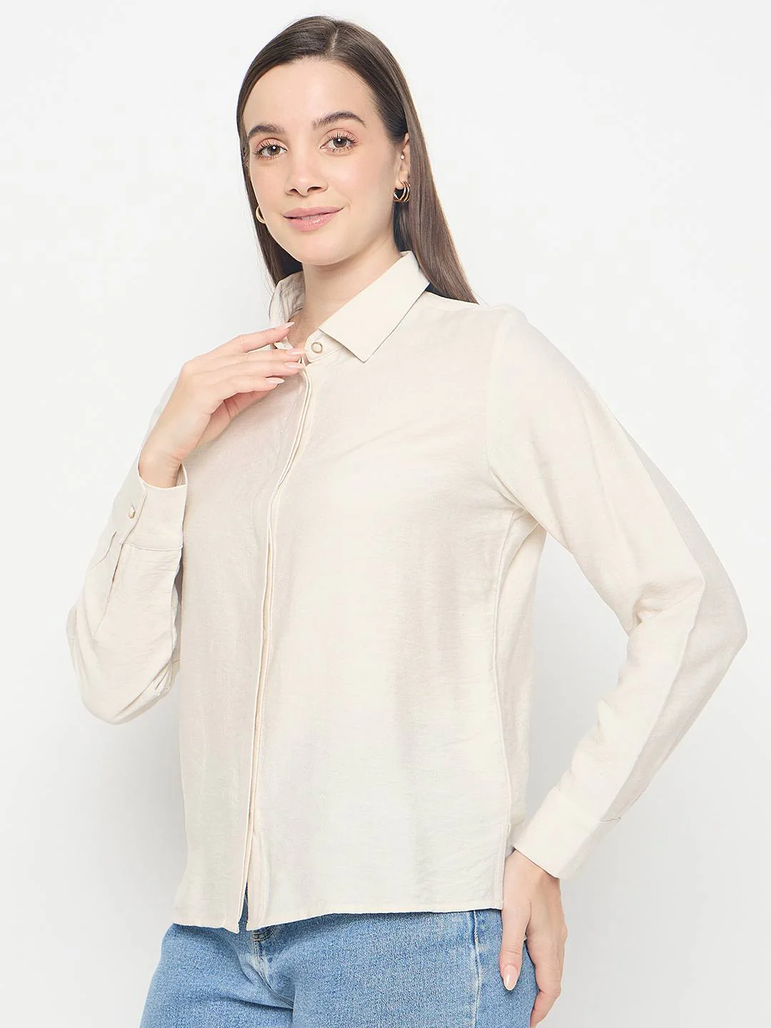 Madame Rayon Blend Solid Beige Shirt - Image 5
