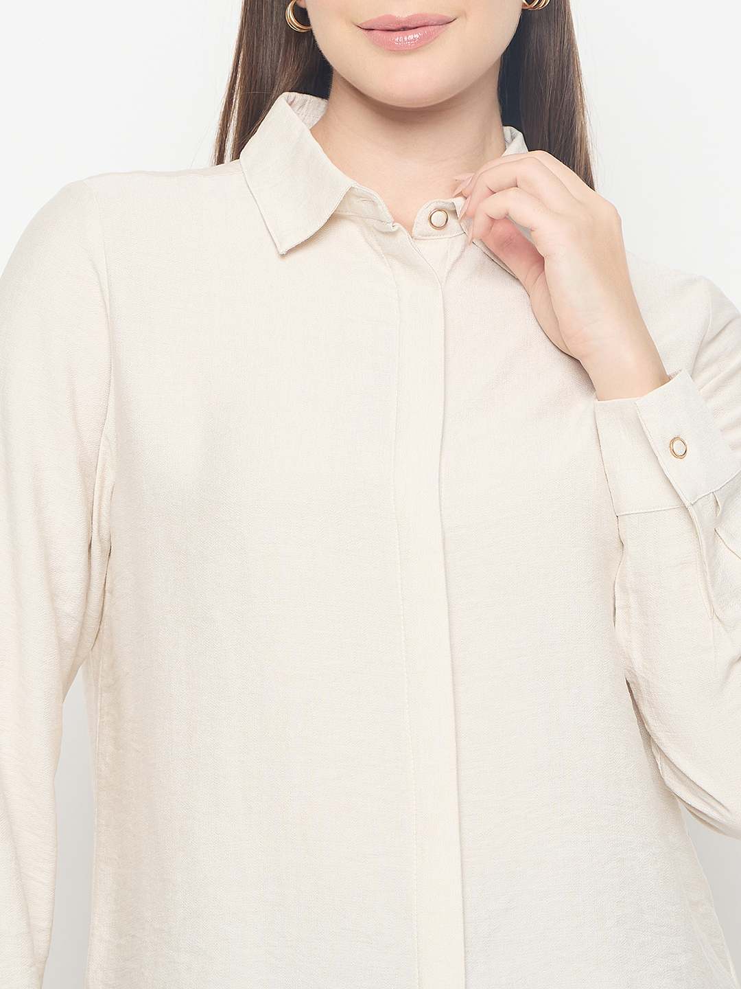 Madame Rayon Blend Solid Beige Shirt - Image 7