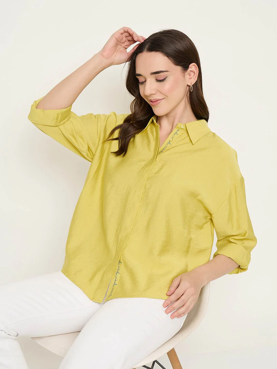 Madame Printed Placket Lemon Yellow Shirt