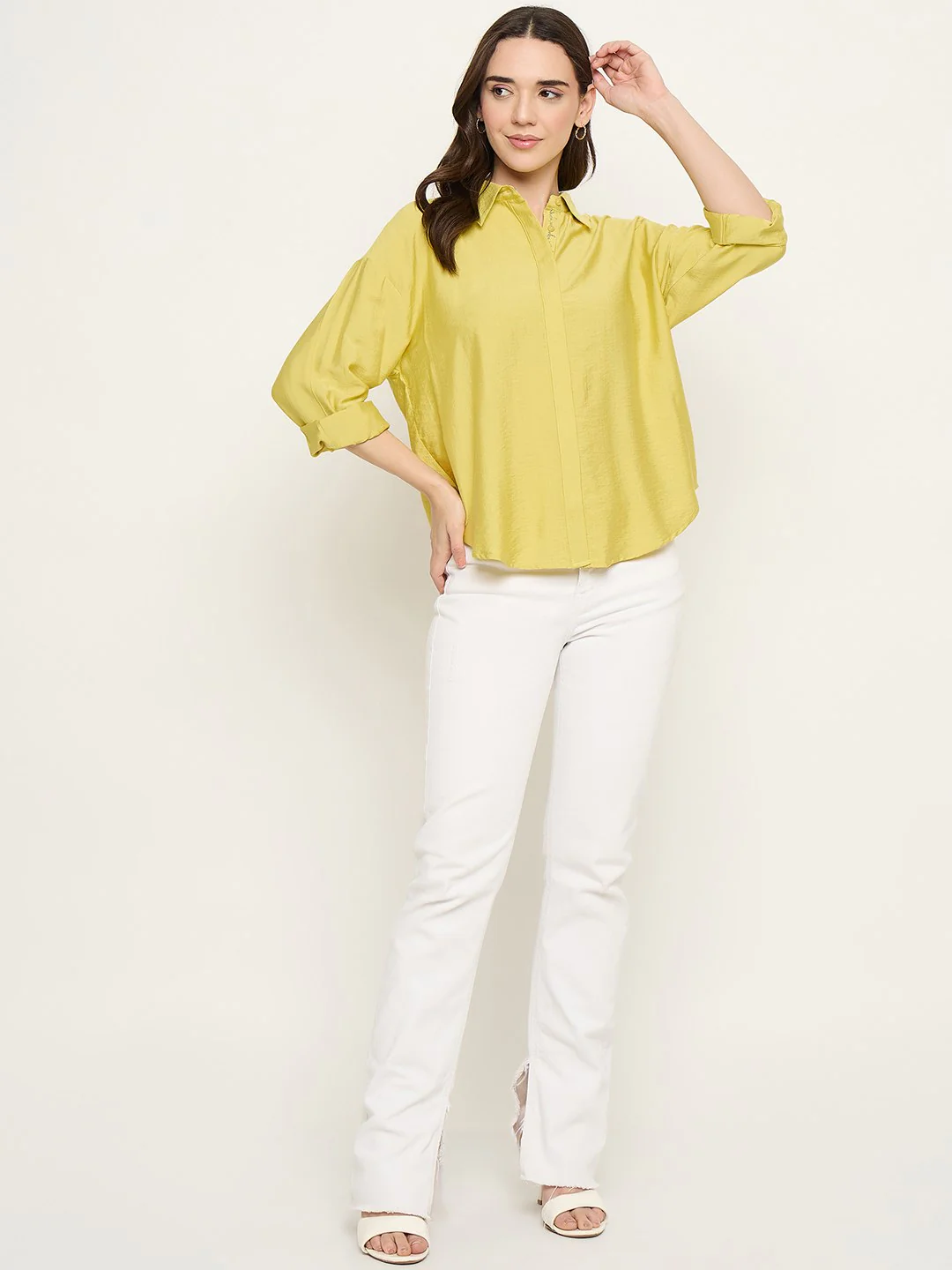Madame Printed Placket Lemon Yellow Shirt - Image 2