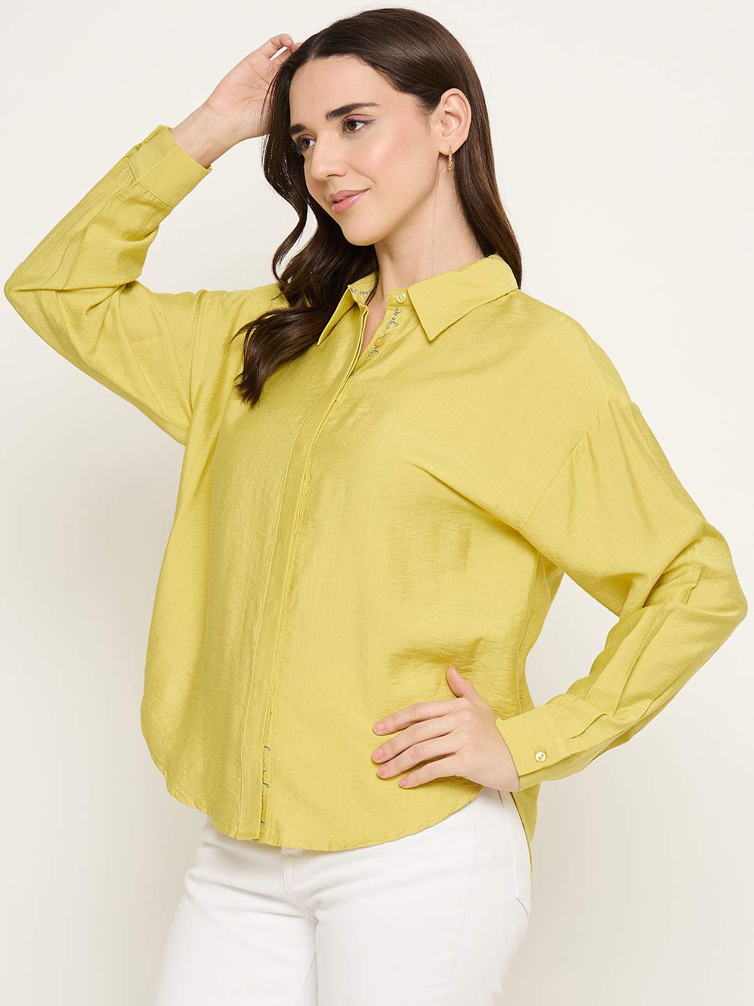 Madame Printed Placket Lemon Yellow Shirt - Image 5