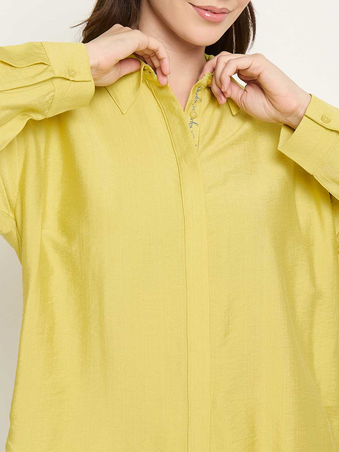 Madame Printed Placket Lemon Yellow Shirt - Image 7