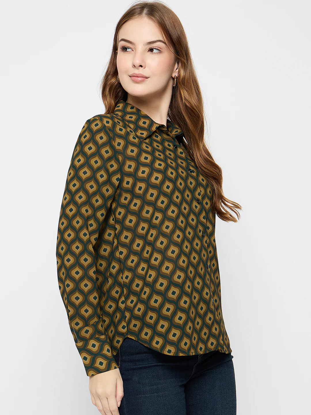 Madame Geometric Print Mustard Yellow Shirt - Image 3