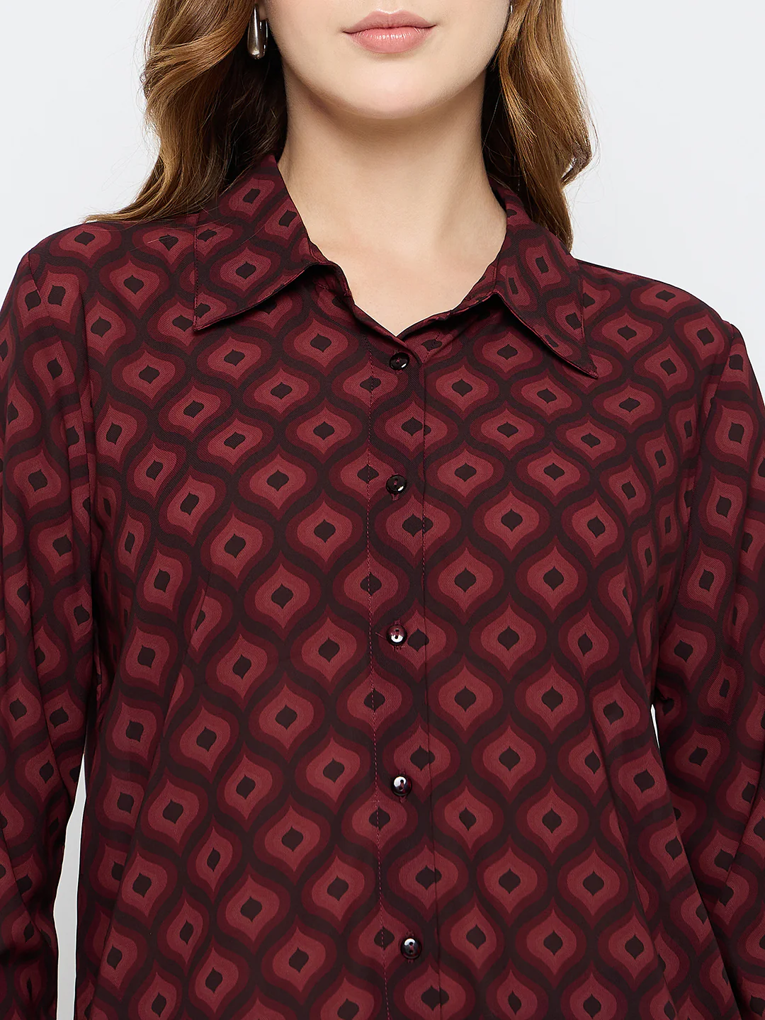 Madame Geometric Print Wine Red Shirt - Image 7